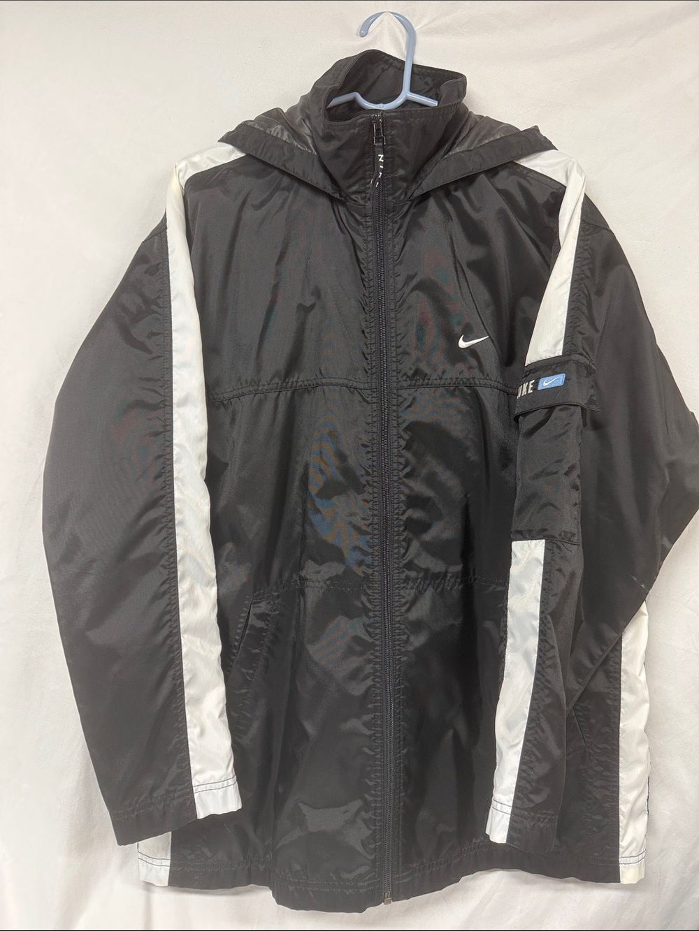 Vintage Black and White Hooded Windbreaker Jacket